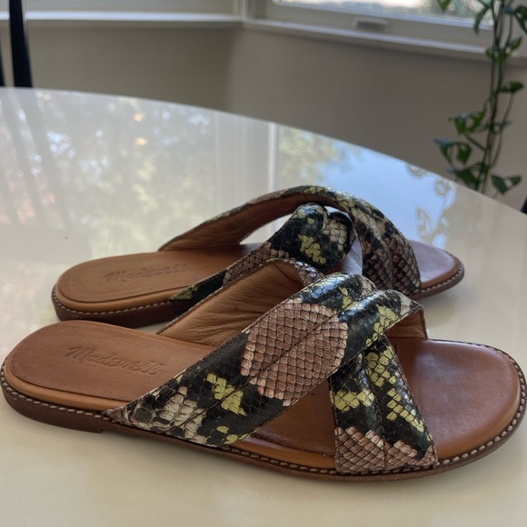 Madewell Skylar Leather Snake Print Slide - 8 - Picture 1 of 3
